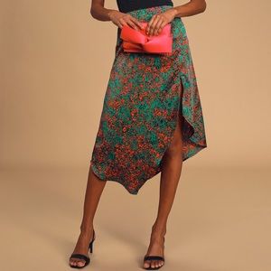 Emerald multi print asymmetrical midi skirt NWT